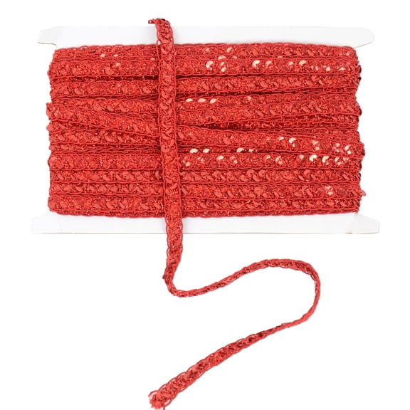Sequin Braid Cord Trim, 0.4 Inch Glitter Laser Sequin Strip, Sewing Sequin Ribbon for DIY Crafts Party Decorations, 13 Yards, Red