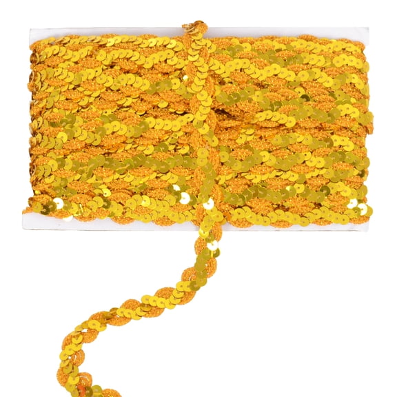 Sequin Braid Trim, 0.6 Inch Wave Sequin Strip, Glitter Metallic Paillette Sequin Ribbon, DIY Sewing Embellishment, 27 Yards, Gold