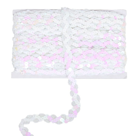 Sequin Braid Trim, 0.6 Inch Wave Sequin Strip, Glitter Metallic Paillette Sequin Ribbon, DIY Sewing Embellishment, 27 Yards, Gradient White