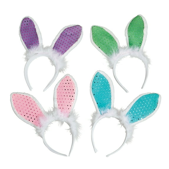 Sequin Bunny Ear Headbands (1 Pc/Hth) - Party Wear - 12 Pieces