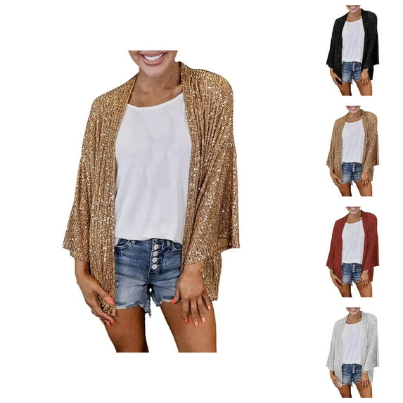 Sequin Cardigans for Women 2025 Long Sleeve Open Front Lightweight Loose Fit Cardigan Sparkly Sequin Jacket