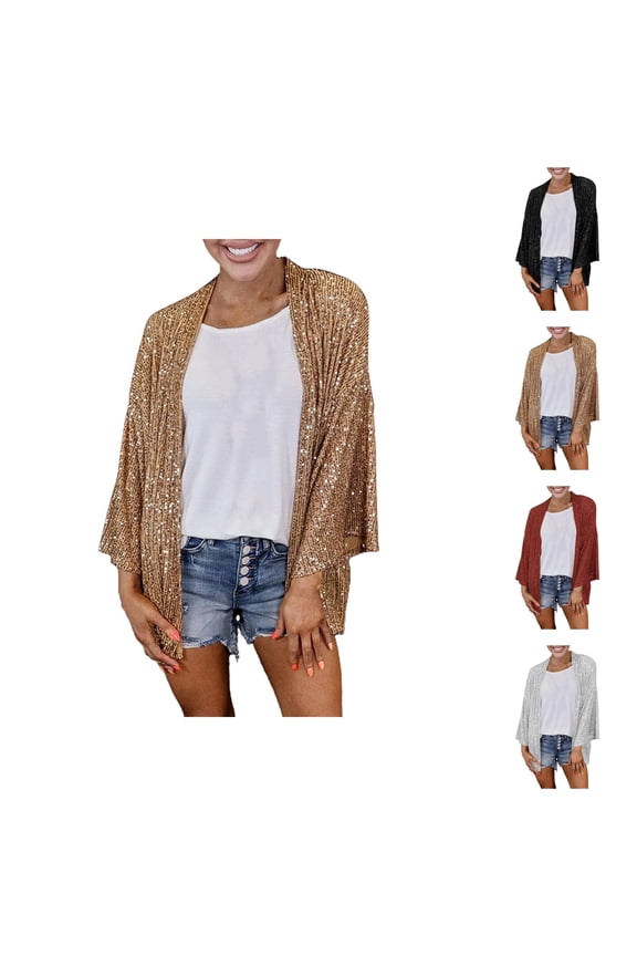 Sequin Cardigans for Women 2025 Long Sleeve Open Front Lightweight Loose Fit Cardigan Sparkly Sequin Jacket