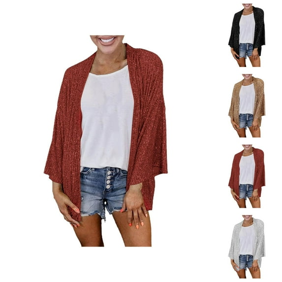 Sequin Cardigans for Women 2025 Long Sleeve Open Front Lightweight Loose Fit Cardigan Sparkly Sequin Jacket