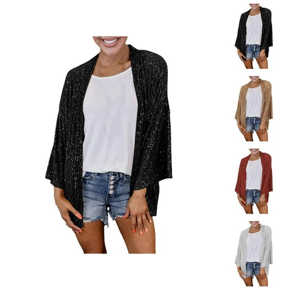 Sequin Cardigans for Women 2025 Long Sleeve Open Front Lightweight Loose Fit Cardigan Sparkly Sequin Jacket