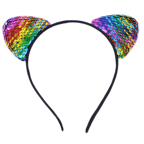 Sequin Cat Ears Headband for Girls, Glitter Metal Hoop Hairband for Women, Cat Ears Hair Accessories for Daily Wearing and Party Decoration