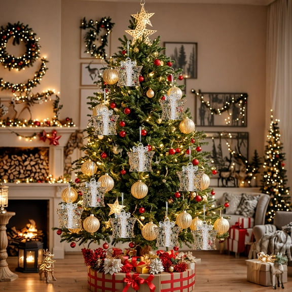 Sequin Christmas Bow Ornament With Sparkling Details For Tree Gift Topper Party Decor