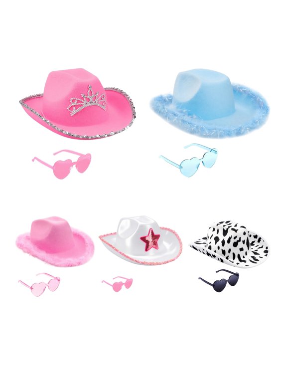 Sequin Cowboy Hat and Glasses 2 Piece Set- Glitter Cowgirl Hat for Women - Western Cowboy Hat Costume Accessories for Birthday Wedding Party Halloween