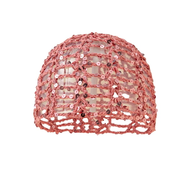 Sequin Crochet Hat for Women Lightweight Summer Beanie Glitter Open-Weave Headwear for Beach Rave Parties_Pink