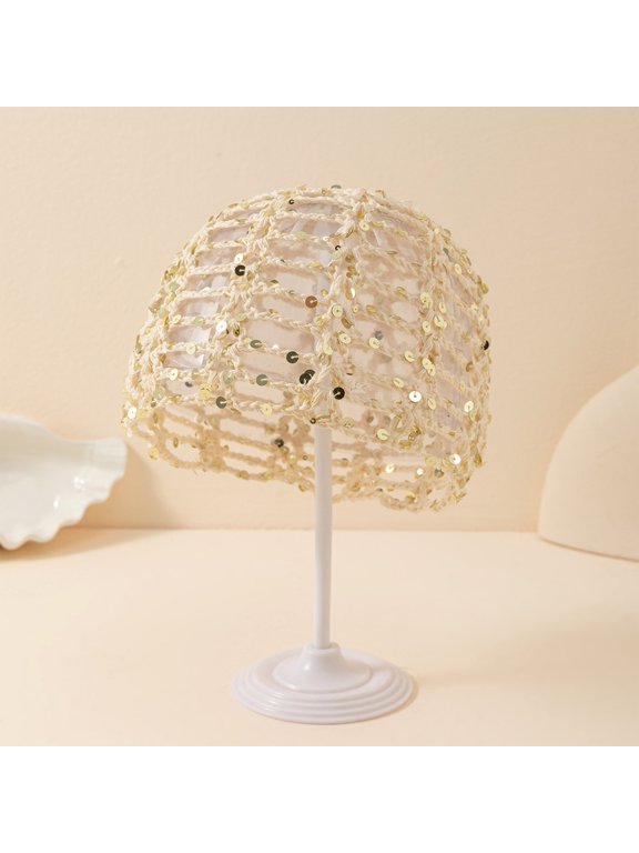 Sequin Crochet Hat for Women Lightweight Summer Beanie Glitter Weave Headwear for Beach Rave Parties