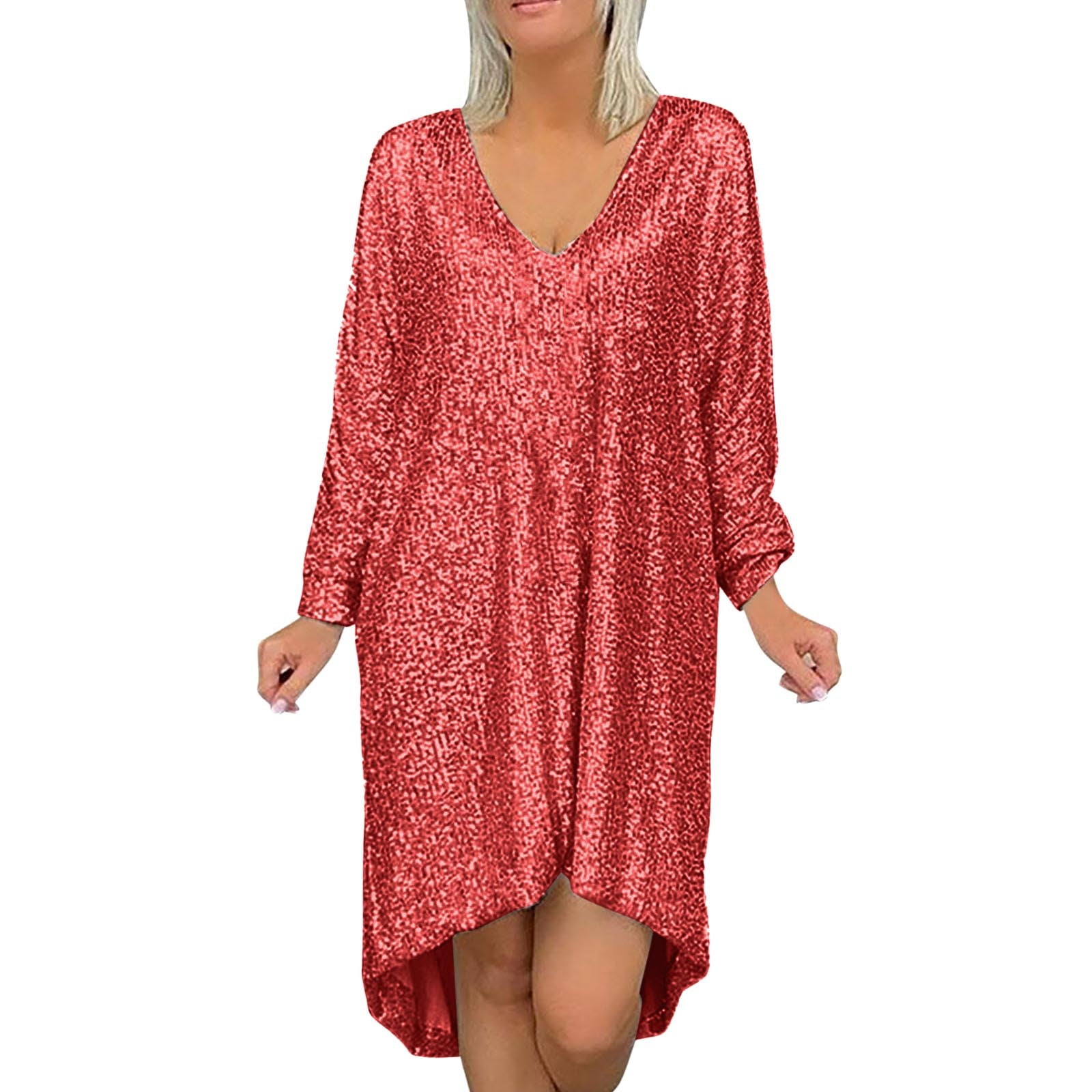 Sequin Dress For Women Longt Sleeve Crewneck Sparkly Glitter Mini Dress ...