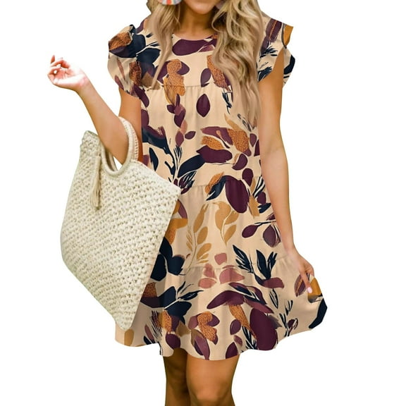 Sequin Dress For Women, Smocked Babydoll Flower Casual Round Neck Ruffle Sleeve Flowy Short Tunic Dress Detachable Sleeves Wedding Dresses Casual Women Winter Dresses Halter (S, Deep Red) ZMTing