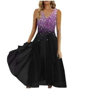 Sequin Dresses for Women 2024 Ladies Party Dress Evening Wedding Guest Formal Gown Sparkly Dresses for Women 2024 Summer Dresses Glitter Dress V Neck Sleeveless Chiffon Floral Flowy Long Maxi Dresses