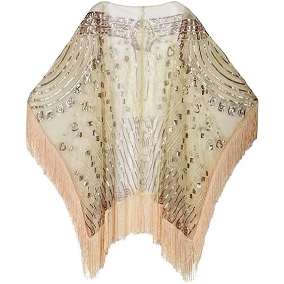 Sequin Evening Cape, Apricot Satin Formal Shawl, 47.24x29.53inch