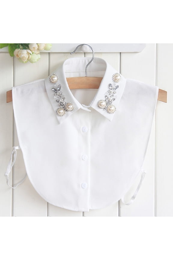 Sequin Fake Collar For Women Men Cute Beaded Decoration Collar Blouse With Sequin Pearl Embellishments On The Collar Chiffon Pearl Blouse Fake Collar Adjustable Mock Neck Accessory