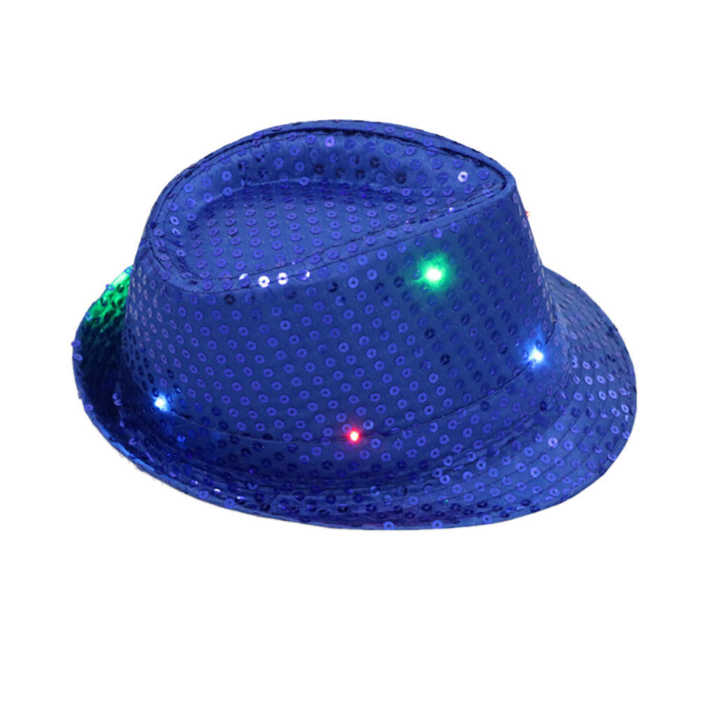 coloré paillettes led lumière jazz chapeau hip hop nuit scène performance  led light up sequin fedora chapeau pour la fête