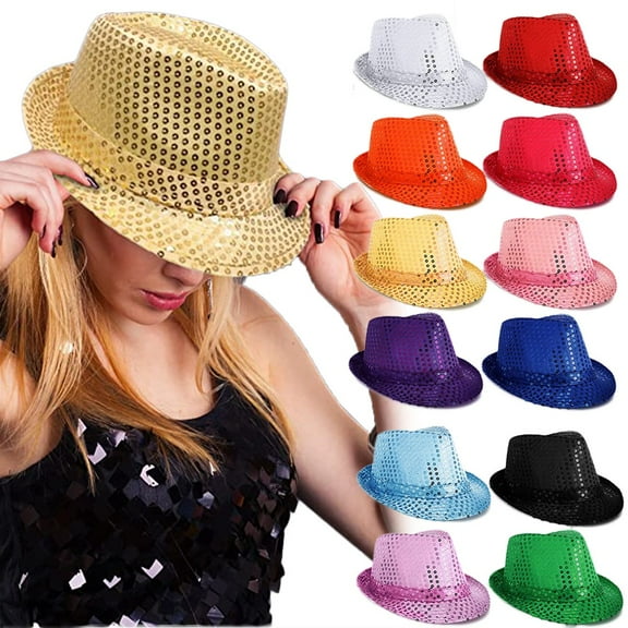Sequin Fedora Hat Bling Dance Hats Shining Sequin Hat for Man and Women