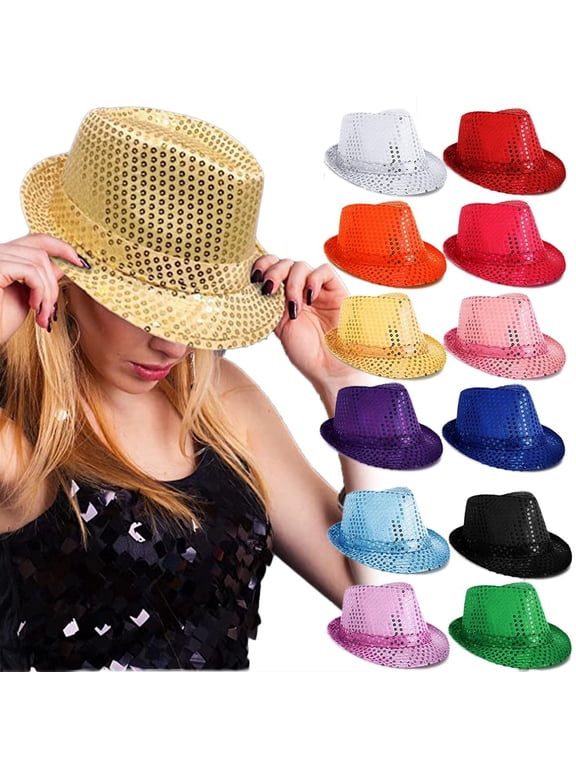 Sequin Fedora Hat Bling Dance Hats Shining Sequin Hat for Man and Women
