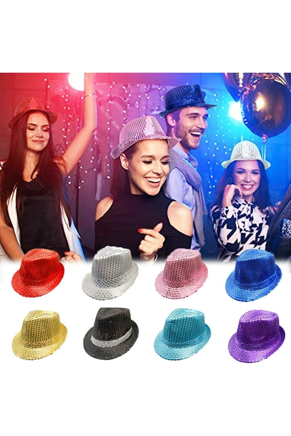 Sequin Fedora Hat, Glitter Sequin Hat Solid Color Dance Hat Retro Disco Cap, Party Costume Cap for Women Men Adult Kids