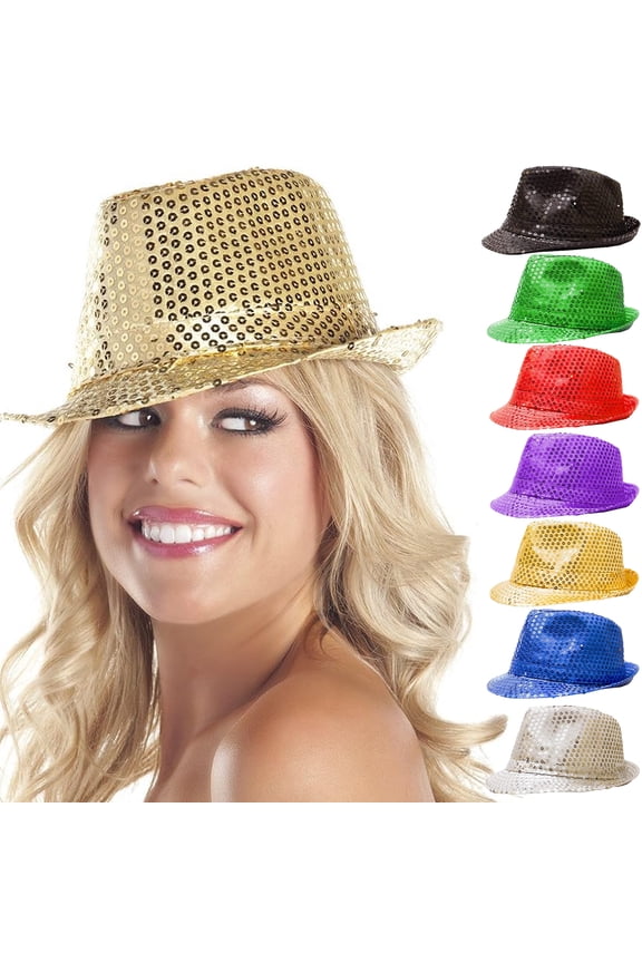 Sequin Fedora Hat for Men Women Hip Hop Hat Jazz Sequin Bowler Cap Stage Performance Vintage Jazz Hats for Christmas New Year