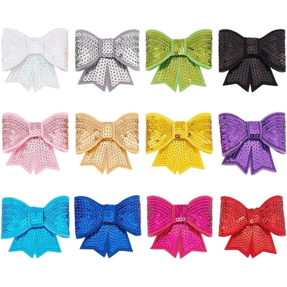 Sequin Felt & PET Bowknots Ornament Accessories Mixed Color 65x73x11mm 24pcs/set