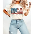 thumbnail image 1 of Sequin Flag Letters T-shirt, Sparkle USA, Patriotic Look, 4th of July, Red White Blue, Retro Independence Day Shirt, 1 of 5