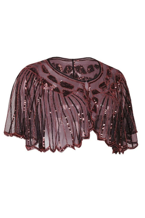 Sequin Flapper Evening Cover Up 1920s Beaded Cape Shawl Women's Blouse Party Tunic Top