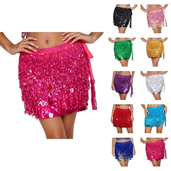 Sequin Fringe Skirts for Women Sparkly Belly Dance Skirt Glitter Sequin Tassel Skirt Mini Skirt Rave Outfits