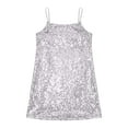 thumbnail image 1 of Sequin Girls Dress Adjustable Spaghetti Strap Pencil Midi Bodycon Party Gown for Teen Junior Youth formal Evening Occasions Silver 12-13 Years, 1 of 4