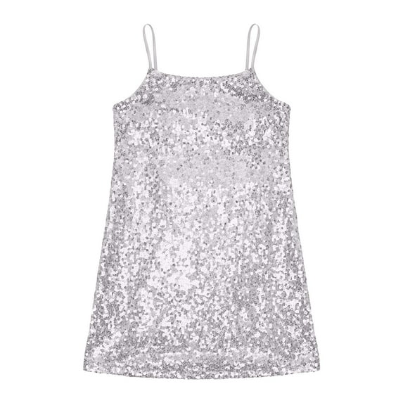 Sequin Girls Dress Adjustable Spaghetti Strap Pencil Midi Bodycon Party Gown for Teen Junior Youth formal Evening Occasions Silver 12-13 Years