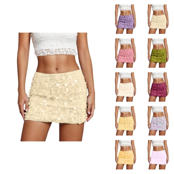 Sequin Glitter Bodycon Mini Skirt With Reflective Metallic Shine For Night Out Party And Club Wear
