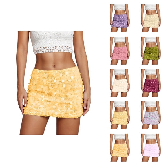 Sequin Glitter Bodycon Mini Skirt With Reflective Metallic Shine For Night Out Party And Club Wear