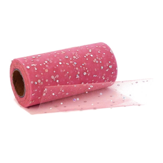 Sequin Glitter Tulle Roll, Watermelon Red, 5.9Inch Wide 10.0yd Long 1 Roll, Sparkle Mesh Fabric for Flower Wrapping Wedding Decoration DIY Craft Gift Bouquet