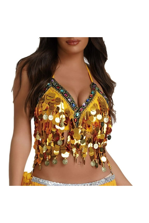 Sequin Halter Bra Top Salsa Belly Dance Boho Festival Clubbing Tribal Bra