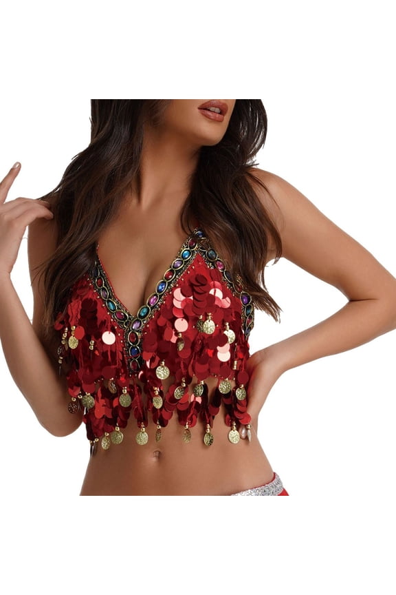 Sequin Halter Bra Top Salsa Belly Dance Boho Festival Clubbing Tribal Bra
