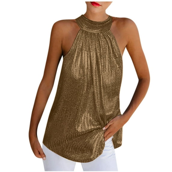 Sequin Halter Tops for Women Sleeveless Dressy Sparkle Tank Camisole Tops Party Club Cocktail Vest Shirt