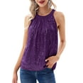 thumbnail image 1 of Sequin Halter Tops for Women Sleeveless Sparkly Shiny Tank Tops Ruched Flowy Sparkly Party Shirt Deep M, 1 of 8