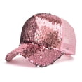 thumbnail image 1 of Sequin Hat Shiny Sequin Baseball Cap Adjustable Breathable Mesh Cap (Pink One Size), 1 of 7