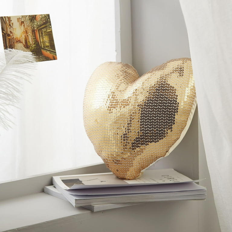 Gold sequin top heart pillow