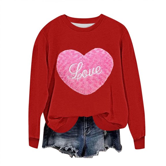 Sequin Heart Sweatshirts for Women Valentine's Crewneck Long Sleeve Pullover Tops Loose Graphic Hoodies Casual Trendy Shirts Fashion Lover Gift New Years Eve Outfits Women