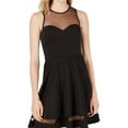 thumbnail image 1 of Sequin Hearts Womens Illusion Neckline A-line Dress, Black, Juniors, 0, 1 of 1