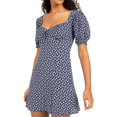 thumbnail image 1 of Sequin Hearts Womens Juniors Floral Print Puff Sleeve Mini Dress Navy L, 1 of 2