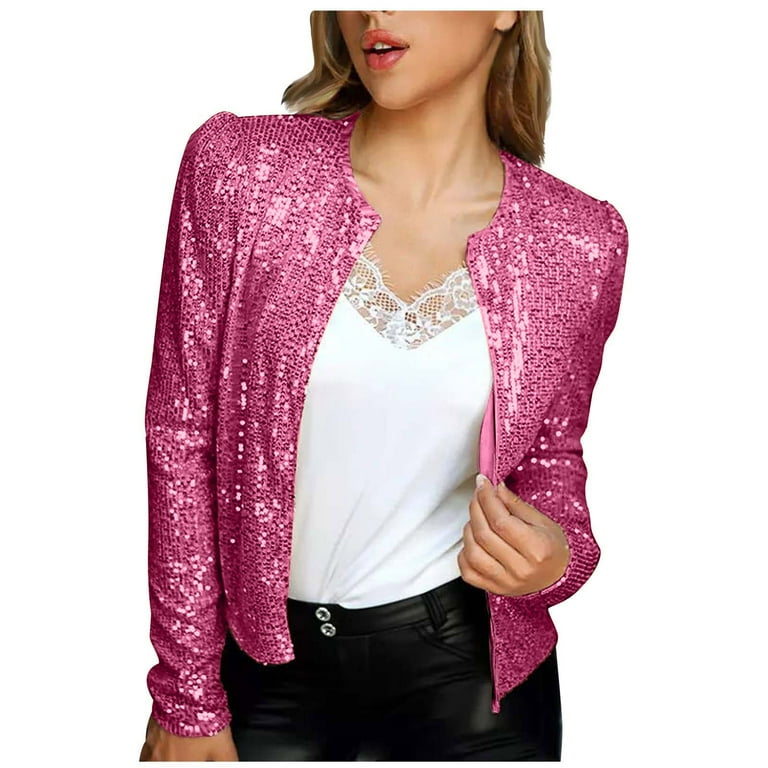 Sequin Jacket Open Front Long Sleeve Sparkly Jackets For Women
