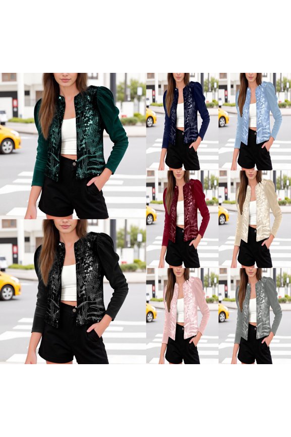 Sequin Jackets for Women Glitter Corduroy Patchwork Coat Casual Stylish Cropped Comfortable Womens Jacket Green XL