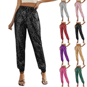 Sequin Joggers Pants High Waist Stretchy Sequin Shiny Party Pants Clubwear Carnival Performance Outfit Women Sweatpants