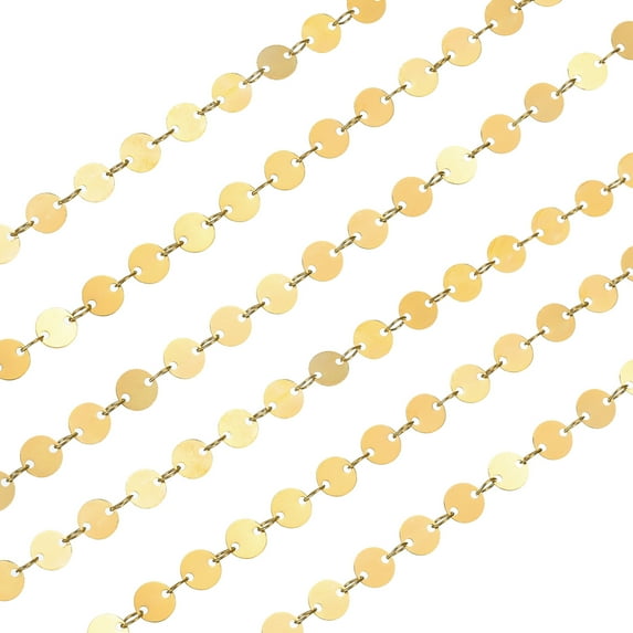 Sequin Link Chain, 6.56 Ftx6mm Light Gold Plated Flat Round Link Chains Necklace Chains Bulk for Jewelry Making