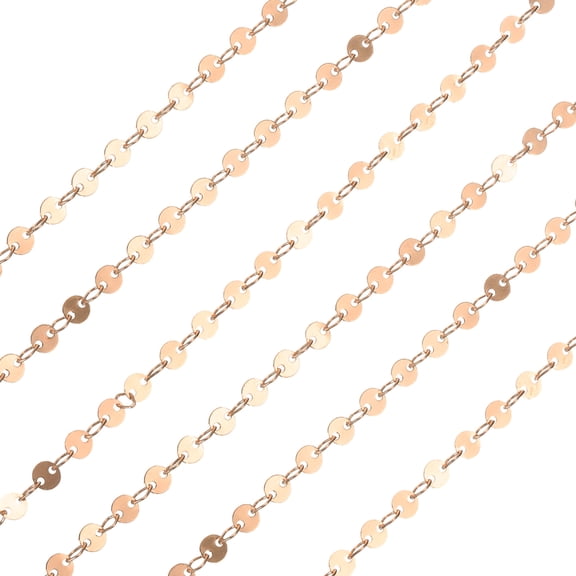 Sequin Link Chain, 6.56 Ftx4mm Rose Gold Plated Flat Round Link Chains Necklace Chains Bulk for Jewelry Making