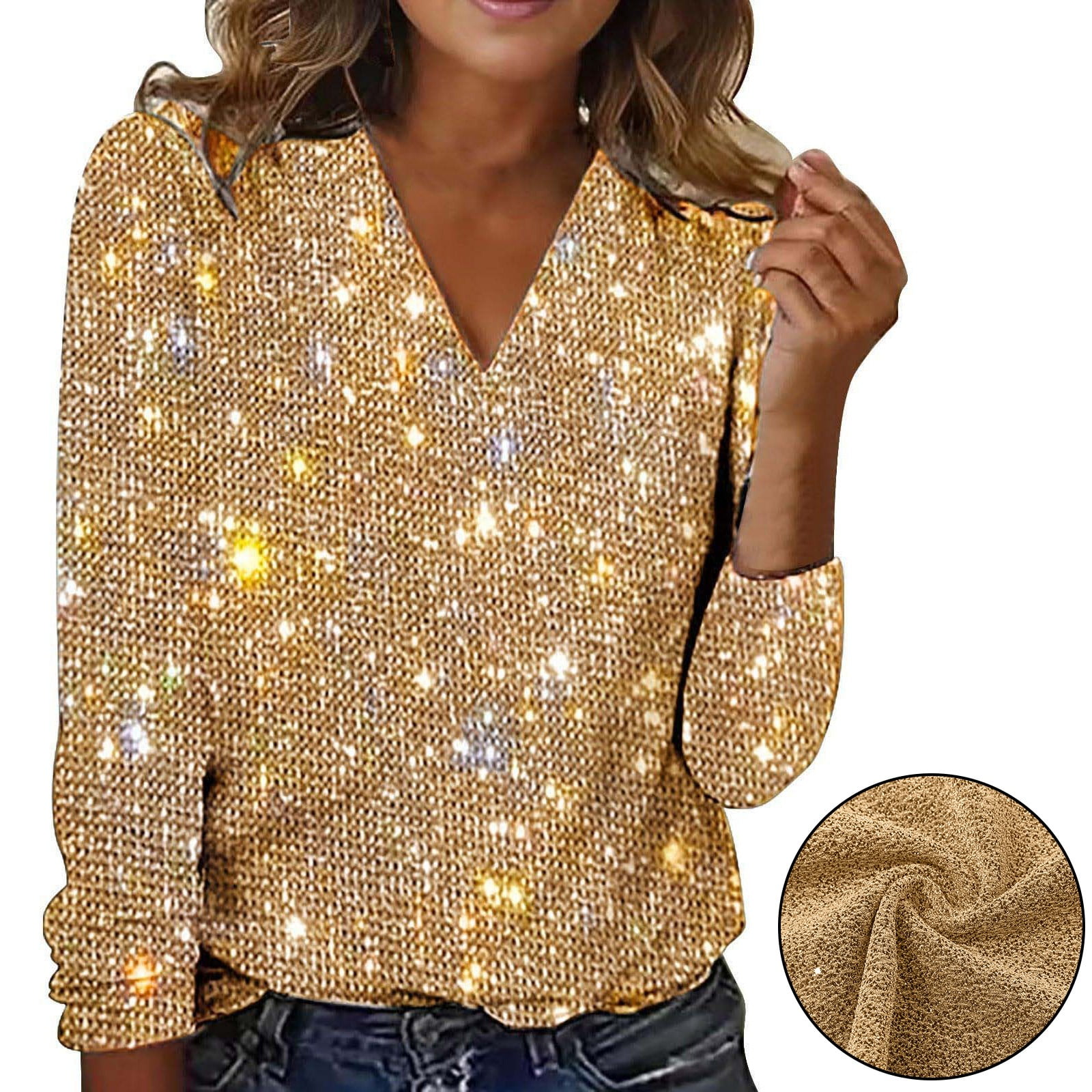 Anna-Kaci Women's Mock Neck Sequin Top - Sparkly Puff Sleeve Sweatshirt For Parties & Holiday Events