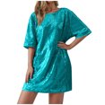 thumbnail image 1 of Sequin Long Tops for Women Oversized Fit T-shirts Short Sleeve Crew Neck Loose Tops Mini Dress Party Going Out Blouses (XL, Sky Blue), 1 of 7
