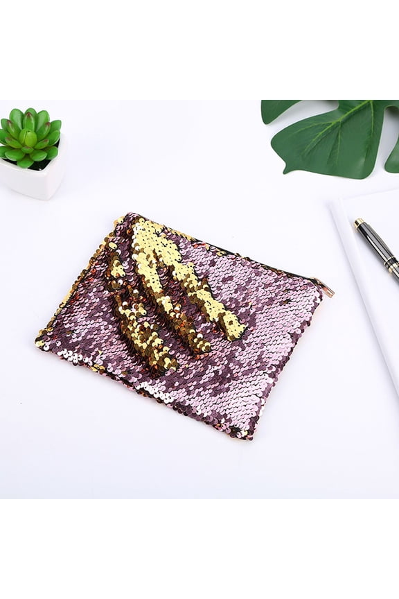 Sequin Makeup Bag,Glitter Sequin Purse Rainbow Iridescent Make up Bag,Small Reversible Cosmetics Pouch for Women Teacher Graduation Gifts Party Favors