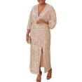 thumbnail image 1 of Sequin Maxi Wrap Dress for Women V-Neck Glitter Clubwear Party Outfits Dresses, 1 of 5